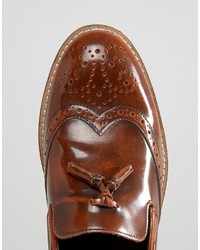 Asos Brogue Loafers In Tan Leather With Tassel