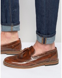 Asos Brogue Loafers In Tan Leather With Tassel