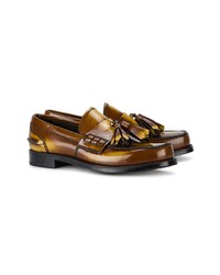 Prada Brown College Burnished Leather Loafers