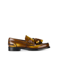 Prada Brown College Burnished Leather Loafers