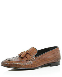 River Island Brown Leather Embossed Smart Loafers