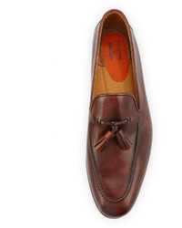 Magnanni For Neiman Marcus Patina Leather Tassel Loafer Medium Brown