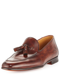 Magnanni For Neiman Marcus Patina Leather Tassel Loafer Medium Brown