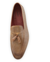 Magnanni For Neiman Marcus Perforated Leather Tassel Loafer Tan