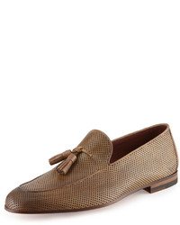 Magnanni For Neiman Marcus Perforated Leather Tassel Loafer Tan