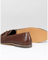 Asos Loafers In Woven Tan Leather With Tassel Detail