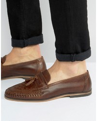 Asos Loafers In Woven Tan Leather With Tassel Detail