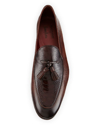 Neiman Marcus Ostrichleather Tassel Loafer Brown