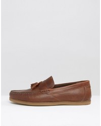 Asos Tassel Loafer In Tan Leather With Gum Sole