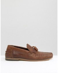 Asos Tassel Loafers In Tan Leather With Fringe And Natural Sole