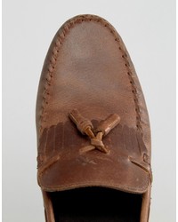 Asos Tassel Loafers In Tan Leather With Fringe And Natural Sole