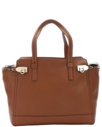 Salvatore Ferragamo Brown Leather Gancini Clasp Large Tote Bag
