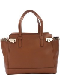 Salvatore Ferragamo Brown Leather Gancini Clasp Large Tote Bag