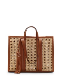 Vince Camuto Indra Woven Rattan Leather Tote