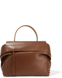 Tod's Wave Large Appliqud Leather Tote Dark Brown