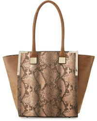 Neiman Marcus Wing Side Faux Leather Tote Bag Apricot