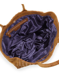 Neiman Marcus Woven Faux Leather Tote Bag Cognac