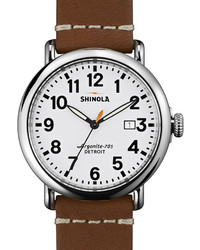 Shinola 41mm Runwell Leather Strap Watch Whitebrown