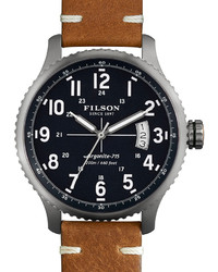 Filson 43mm Mackinaw Field Watch With Leather Strap Brownnavy