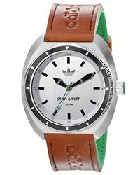 adidas Adh3005 Stan Smith Stainless Steel Watch With Brown And Green Leather Band