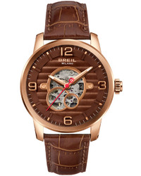 Breil Milano Automatic Brown Leather Strap Watch 44mm Tw1258