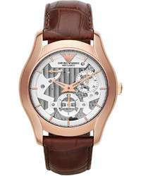 Emporio Armani Automatic Meccanico Brown Leather Strap Watch 43mm Ar4675