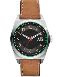 Ax Armani Exchange Light Brown Leather Strap Watch 42mm Ax2304