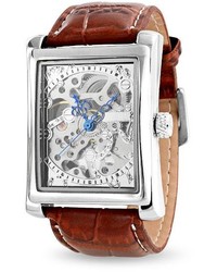 Bling Jewelry Bling Jewelry Rectangle Brown Synthetic Leather Skeleton Self Winding Watch