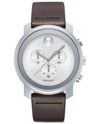 Movado Bold Chronograph Leather Strap Watch 44mm