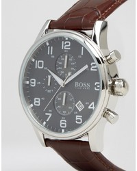 Hugo Boss Boss Roliner Leather Watch In Brown