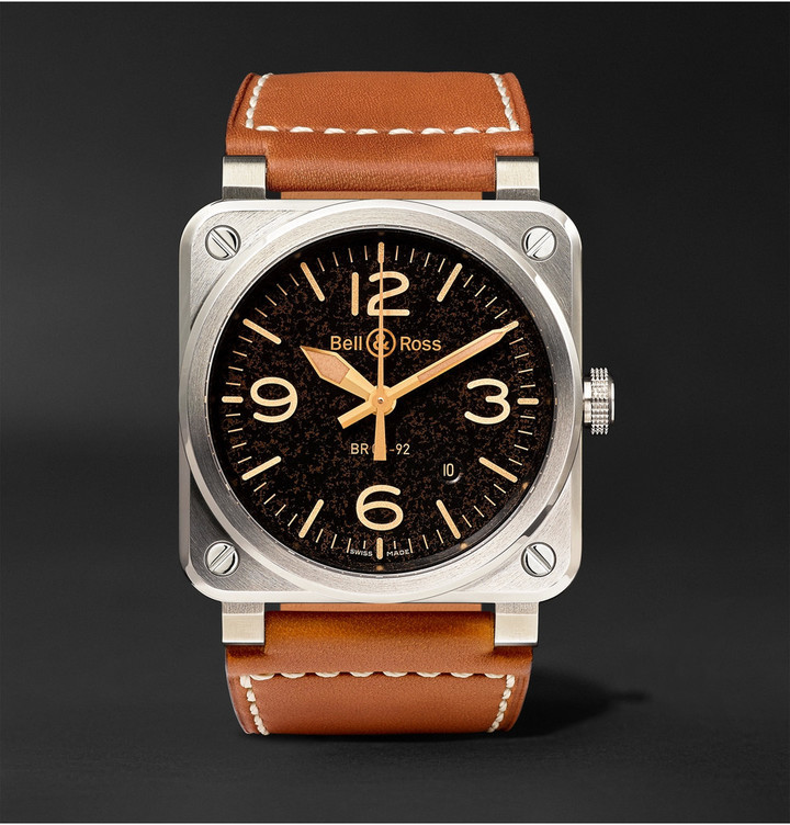 Bell Ross Br 03 92 Golden Heritage 42mm Steel And Leather Watch