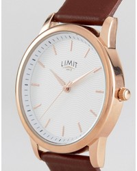 Limit Brown Faux Leather Watch With Wave Dial To Asos