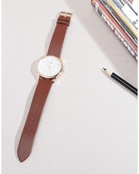 Limit Brown Faux Leather Watch With Wave Dial To Asos