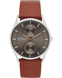 Skagen Brown Leather Strap Watch 40mm Skw6086