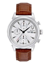 Bulova Accutron Watch Swiss Automatic Chronograph Gemini Brown Leather Strap 42mm 63c107