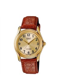 CASIO Core Mtp1096q 9b1 Brown Leather Quartz Watch With Gold Dial