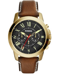 Fossil Chronograph Grant Dark Brown Leather Strap Watch 44mm Fs5062