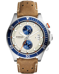 Fossil Chronograph Wakefield Brown Perforated Leather Strap Watch 45mm Ch2951