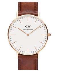 Daniel Wellington Classic St Mawes Leather Strap Watch 36mm Brown Rose Gold