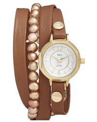 La Mer Collections Del Mar Leather Strap Wrap Watch 25mm