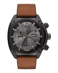Diesel Overflow Chronograph Leather Strap Watch 46mm X 49mm Brown Black