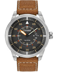 Citizen Eco Drive Brown Leather Strap Watch 45mm Aw1361 10h