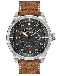 Citizen Eco Drive Brown Leather Watch Aw1361 10h