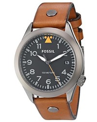 Fossil Am4561 The Roflite Stainless Steel Watch With Brown Leather Band