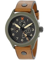 Fossil Ch2955 The Roflite Stainless Steel Watch With Brown Leather Band