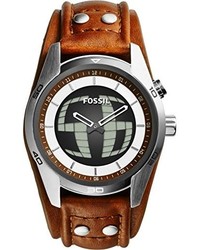 Fossil Jr1471 Coachman Stainless Steel Ana Digi Watch With Brown Leather Band