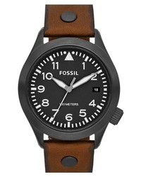 Fossil Roflite Round Leather Strap Watch 44mm Brown
