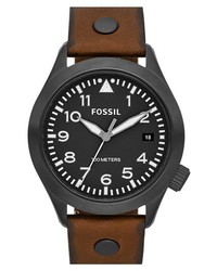 Fossil Roflite Round Leather Strap Watch 44mm