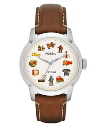 Fossil Townsman Graphic Index Leather Strap Watch 40mm Brown Multi