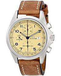 Glycine Unisex 3924 15at Lb7bh Combat Stainless Steel Automatic Watch With Brown Leather Band